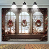 Lofaris Christmas Tree Wreath Bowknot Window Portrait Backdrop